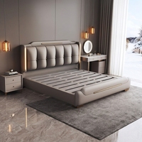 Lit de rangement luxueux de style européen moderne JUNYUHAO, en cuir premium, mousse haute densité, certifié E0, cadre en pin, taille King/Queen