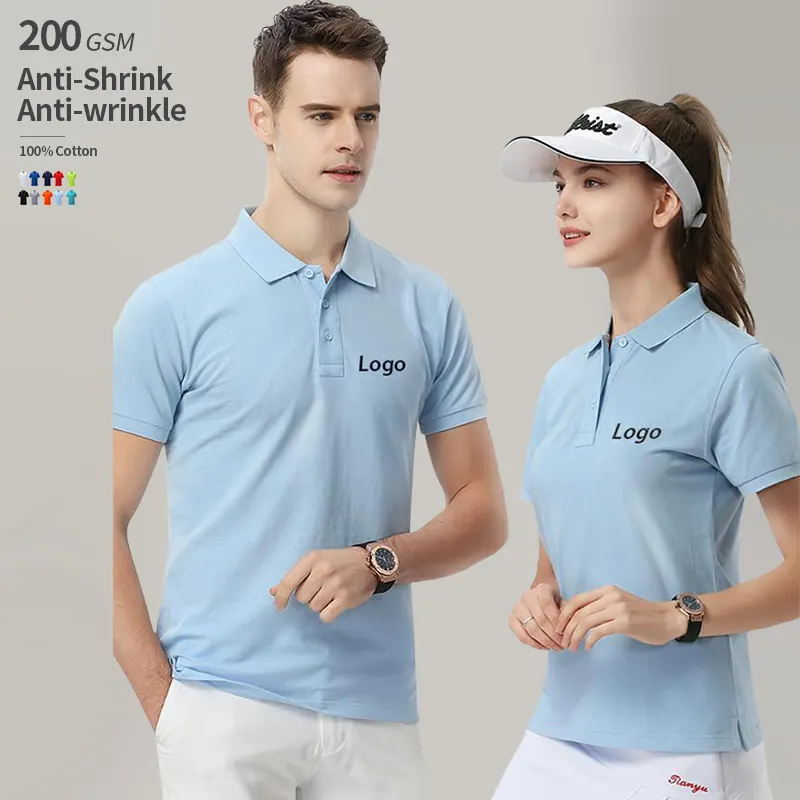 Camisetas antiarrugas para hombre, ropa de golf con logotipo personalizado, polo liso de 200 algodón, antiretráctil, 100% gramos