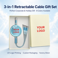 Câble de charge rétractable 3-en-1 moderne, coffret cadeau, emballage disque avec logo personnalisé imprimé UV, garantie 2 ans, OEM/ODM acceptés