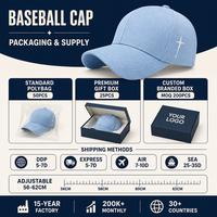 Casquette de baseball bleu clair vierge en sergé de coton à six panneaux, visière incurvée, réglable, broderie de logo personnalisée, OEM, vente en gros, faible MOQ