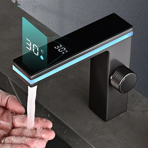 Robinet de salle de bain numérique intelligent LED de luxe moderne, en laiton noir, à levier unique, avec lampe, modèle AS211, en promotion - Product Image 4