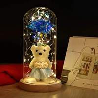 2025 Meilleure Vente Noël Saint-Valentin Cadeau Fleur Rose Galaxie Sous Dôme en Verre LED Avec Un Mini Ours