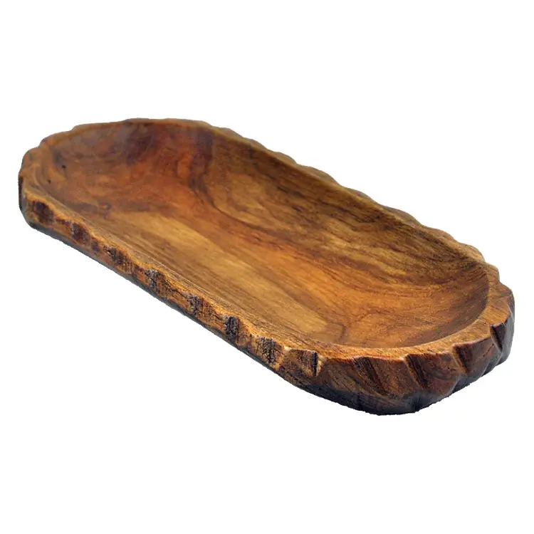 Vassoio In legno di Teak rustico In legno massello di Teak, Logo marrone inciso In magazzino leggere per spedire