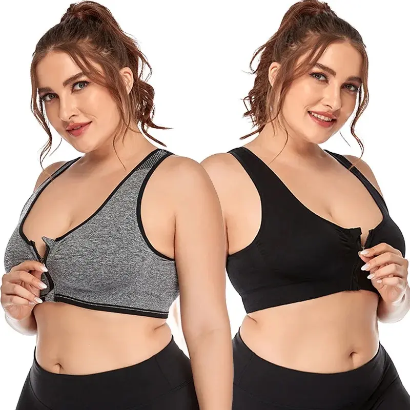 High impact fitness sportswear  quick drying yoga bra  plus size front zipper sports bra