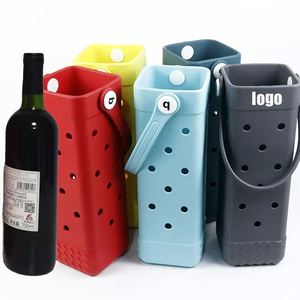 <b>Silicone</b> <b>Rubber</b> Wine Carrier Tote Bag Portable Wine Carrying Bag Cooler Insulated 1 Bottle Wine Tote Carrier - Product Image 1