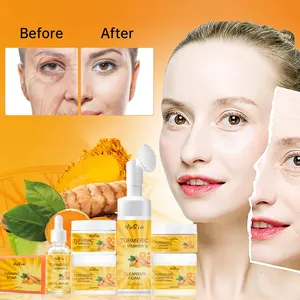 Turmeric Skin Care Set Organic 7pcs Facial Serum Oil Clay Mask Cleanser Foam Slimming Cream Face Cream Toner Kit Private Label