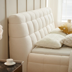 Cama Moderna y Confortable de Estilo Francés, Tapizada en Terciopelo, con Estructura Ajustable, Diseño Marroquí, en Color Crema - Product Image 3
