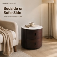 Table de chevet extensible en bois avec plateau en dalle de roche ronde, design minimaliste optimisé pour la scène, idéale pour chambre à coucher, hôtel, petit espace