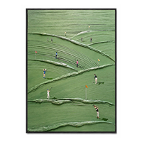 Peinture abstraite texturée faite à la main, motif parcours de golf, murale moderne verte pour décoration de villa de luxe et club
