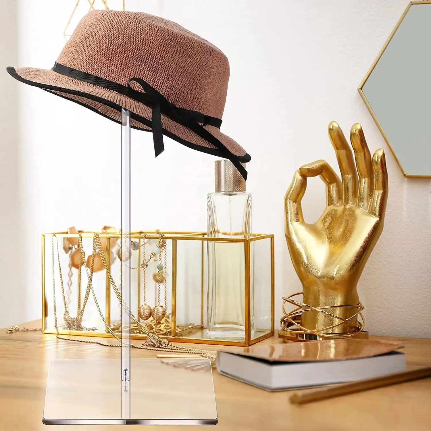 Modern 5-Tier Acrylic Wig and Hat Stand Plastic Storage Display with Sturdy Circular Base