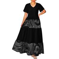 Robe longue maxi à volants style îles Samoa, imprimé intégral personnalisé, col en V, manches courtes, ourlet à volants, coupe ample, pour la plage tropicale