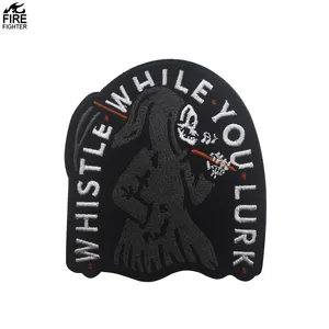 Wasted Days Whistle While You Lurk Embroidered Tactical Skull Patch for Jackets Shirt Coats Cloth Bag Hat Label Patch Sew-on