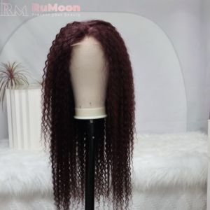 Sẵn sàng tàu 5x5 bán buôn Brazil tóc con người tóc giả glueless mặc 99j sâu Burgundy xoăn trong suốt cho phía trước mật độ 300% - Product Image 5