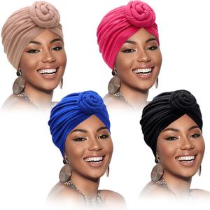 Lot de 5 turbans africains ethniques en satin de soie pour femmes, bonnets <span class=keywords><strong>chimio</strong></span> pour perte de cheveux, chapeaux d'<span class=keywords><strong>hiver</strong></span> pour fêtes, pré-tricotés et ajustables - Product Image 2