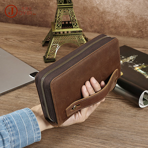 Joyir Men's Genuine Leather Long <b>Wallet</b> Brown Zippered Large Capacity Card <b>Holder</b> Clutch Everyday Use - Product Image 1