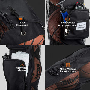 Bolsa de Malla Resistente para 5 Balones de Baloncesto con Diseño de Correa para el Hombro, Bolsa de Entrenamiento de Baloncesto con 2 Bolsillos Delanteros - Product Image 3