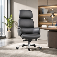Chaise de bureau de direction de luxe, chaise pivotante en cuir PU à dossier haut avec appui-tête, chaise de bureau ergonomique pour patron