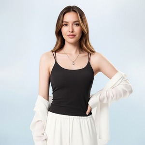 Débardeur décontracté sans dos pour <span class=keywords><strong>femme</strong></span> avec bonnets intégrés, débardeur court à fines bretelles sexy style Y2K pour l'entraînement - Product Image 4