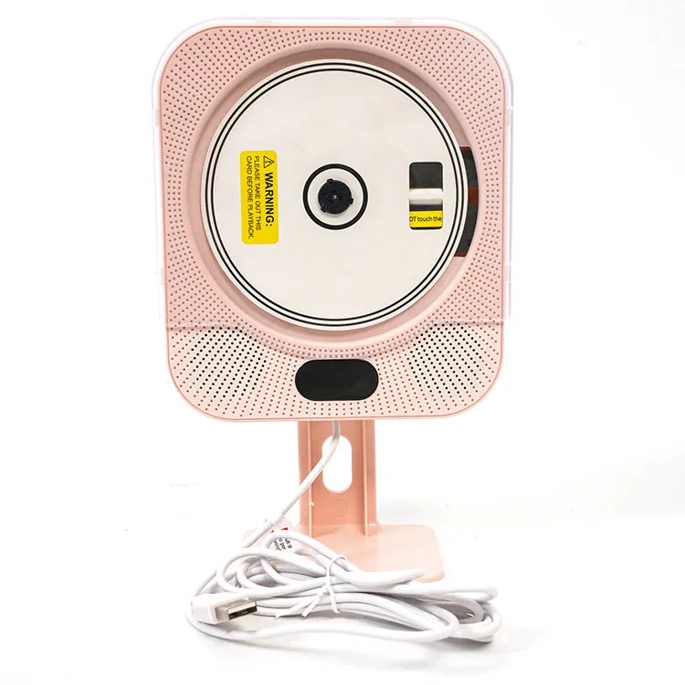 사용자 정의 CD 플레이어 벽 및 브래킷 장착 다기능 휴대용 BT 재생 알람 시계 음악 핑크 선물 CD 플레이어