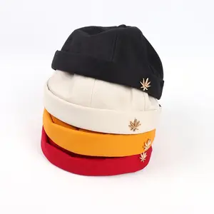남성 여성 Skullcap 선원 잎 리벳 자수 따뜻한 압연 커프 버킷 모자 Brimless 모자 단색 조절 코튼 모자