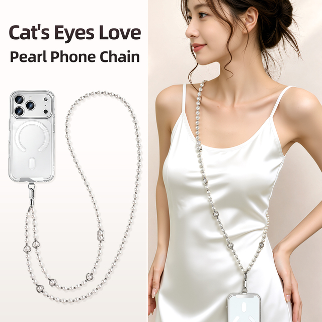 Phone Chain Crossbody Shoulder-Wear Lanyard High-End Beaded Style Women Pearl Chain Strap Spacers Sturdy Anti-Loss Hanging