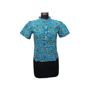 Blusas Elegantes y Modernas para Mujer, 100% Algodón, Estilo Coreano, Estampado Floral Vintage, Cuello Alto, Botones, Mangas Abullonadas, para Cualquier Ocasión - Product Image 1