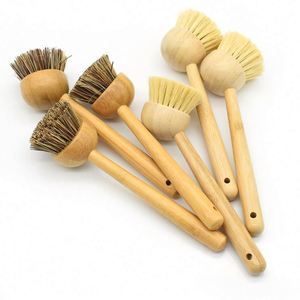 Factory Price Pot <b>Brush</b> Bamboo Wooden Vegan Sisal Bristles Kitchen Cleaning Wash Dish - Product Image 1