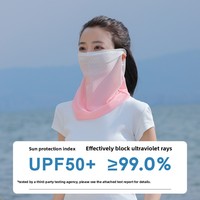 Nouveau style cache-cou dégradé de couleur UPF50+ en soie glacée avec attaches pour les oreilles, écharpe de protection solaire respirante pour femme, masque facial d'été