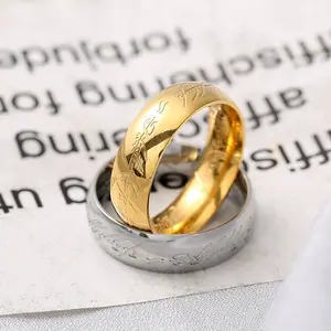 Nickel Free Gold Plating 316L Steel Rough Surface Letters Finger Wedding Ring for Men