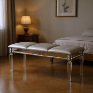 Antico argento classico panca 1pc solo in legno massiccio contemporaneo con gambe in acrilico e specchio di cristallo accento mobili camera da letto - Product Image 2