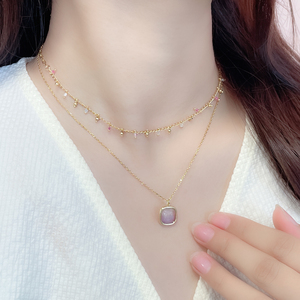 Conjunto de Joyería de Moda 2024 al por Mayor con Colgante y Aretes de Cristal Cúbico y Gemas Bañado en Oro para Mujer - Product Image 4