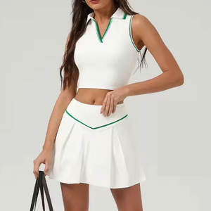 Dames V-Hals Mouwloze Golfblouse Slank Getailleerde Crop Workout Yoga Top Casual V-Line Kraag Crop Tank Tops Polo Atletische Shirts - Product Image 2