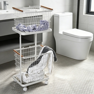 Organisateur de rangement pour vêtements <span class=keywords><strong>à</strong></span> 2 niveaux, <span class=keywords><strong>panier</strong></span> <span class=keywords><strong>à</strong></span> <span class=keywords><strong>linge</strong></span>, étagère roulante, organisateur de garde-robe en métal pour la chambre <span class=keywords><strong>à</strong></span> coucher et la salle de bain - Product Image 4