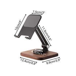 Bán buôn nhà máy 360 °   Giá đỡ điện thoại để bàn bằng gỗ óc chó xoay được và hợp kim nhôm, giá đỡ điện thoại bằng gỗ - Product Image 3