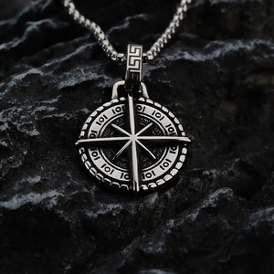 Stainless Steel Men's Pendant Six Pointed Star <b>Compass</b> Necklace For Fashion Jewelry Gift - Product Image 4