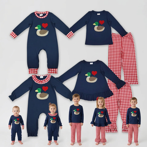Kids <b>Girls</b> Christmas Embroidery Deer Green Stripes Top and Red Color Pants <b>Sets</b> - Product Image 2