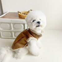 Chaqueta de Motero para Mascotas con Forro Polar y Hebilla de Tracción, Abrigo Cálido para Perros con Cuello de Lana de Cordero para Bichón y Teddy