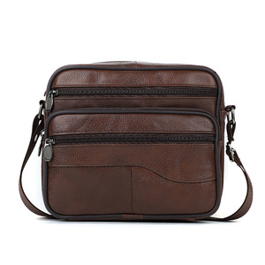 Bolso Cruzado para Hombre de Piel Genuina de Vacuno con Textura Lichi, Duradero, para Negocios y Viajes, Primavera 2024, Color Café, Marca Privada Licenciada - Product Image 1