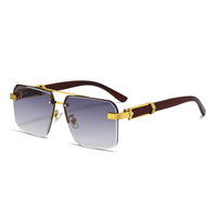 Lunettes de soleil carrées demi-cerclées pour femmes, bords taillés en diamant, motif marbré, branches effet bois, protection solaire UV400 transfrontalière