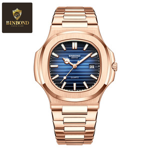 Bingbang Men's Quartz Watch Stainless Steel Band Blue Dial Luminous Calendar Waterproof Analog 11mm Fold Clasp - Product Image 3