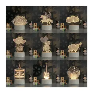 Bronfabrikanten Spotaanbod Led3d Nachtlampje Modern Eenvoudig Acryl Materiaal Happy Birthday Cadeau Bedlampje