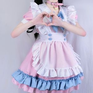 Vestido de Sirvienta Talla Grande, Estilo Lolita Rosa y Azul, con Lazo, Delantal con Diseño de Pata de Gato, Falda en Línea A, Cintura Natural, Cuello Peter Pan, Tallas S a 4XL - Product Image 2