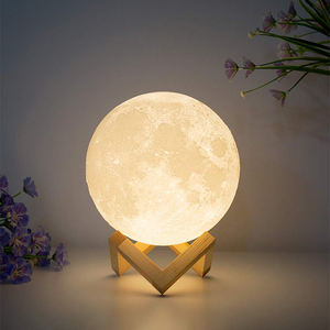 3D Moon <span class=keywords><strong>LED</strong></span> lampada da tavolo in legno luce notturna ricaricabile tocco remoto rubinetto USB lampada comoda legno Base illuminazione colorata - Product Image 3