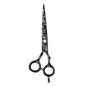 Ciseaux à cheveux en acier inoxydable à motif floral noir, ciseaux professionnels pour coiffeur, pour le coiffage et le soin des sourcils - Product Image 1