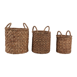 Set di 3 cesti portaoggetti in giacinto d'acqua intrecciato con manici per l'organizzazione della casa e la decorazione degli scaffali - Product Image 2