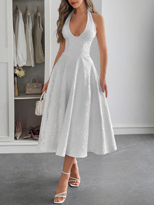 T-0732 Nuovo Arrivo <span class=keywords><strong>Abito</strong></span> Lungo da Donna Sexy con Scollo a V Senza Maniche, Vestito da Festa Aderente con Pieghe a Linea A - Product Image 4