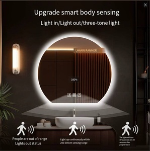 Miroir de maquillage moderne intelligent à LED mural rond avec interrupteur tactile écologique et cadre en acrylique pour la salle de bain - Product Image 2