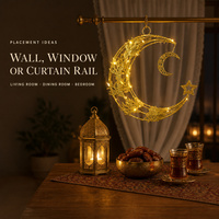 Décoration murale en forme de croissant de lune doré scintillant pour l'Aïd du Ramadan, avec découpes de feuilles et pendentif étoile, pour la maison, vente en gros