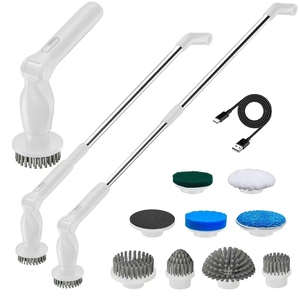 Electric spin scrubber with long handle <b>replaceable</b> heads for kitchen sink patio floor wall cleaning Rechargeable spin scrubber - Product Image 1