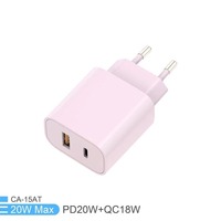 Cargador Rápido Dual Port Macaron PD20W QC, Adaptador de Pared con Carga Rápida USB A Tipo C, Enchufe estadounidense y europeo, Cargador de Teléfono Portátil para Teléfonos Inteligentes